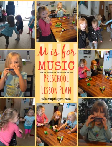 M is for Music - Complete Preschool Lesson Plan! Craft, games, music, and snack ideas! whatsupfagans.com