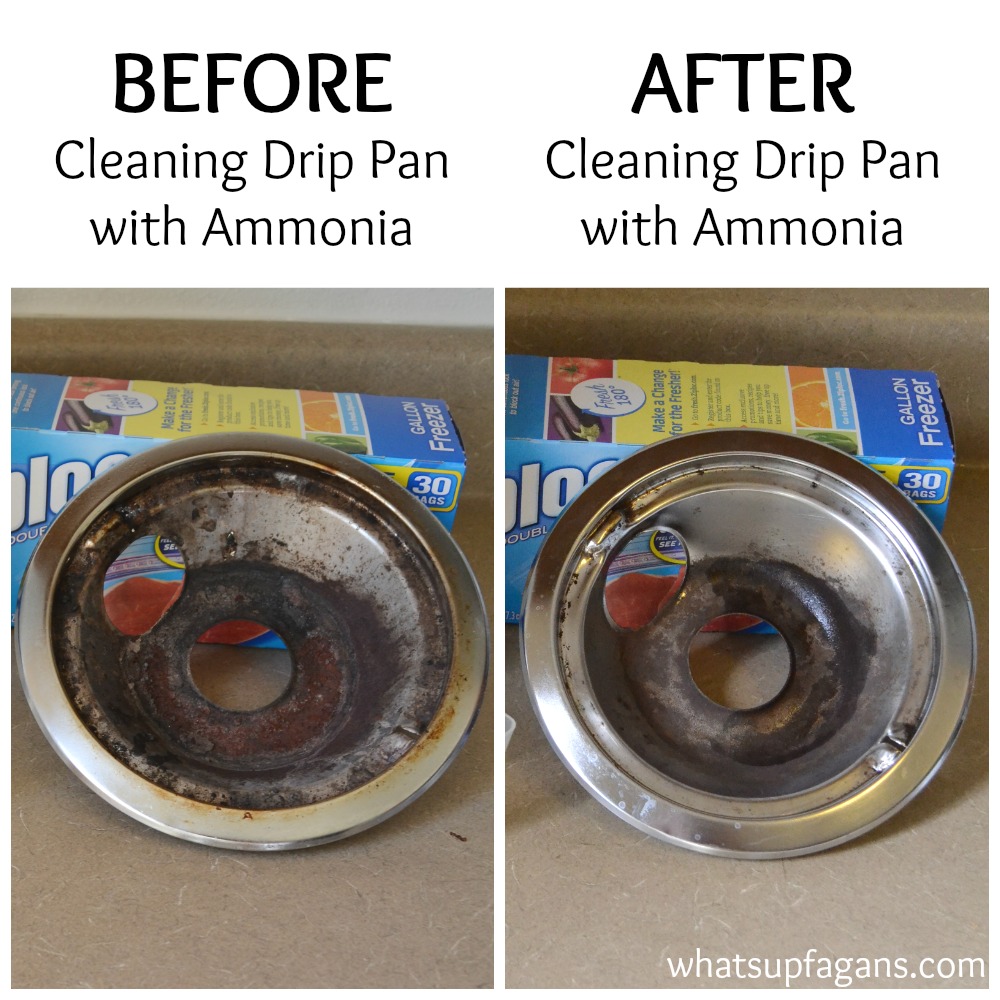 Tutorial on how to clean burner pans with ammonia - a before and after comparison. | whatsupfagans.com