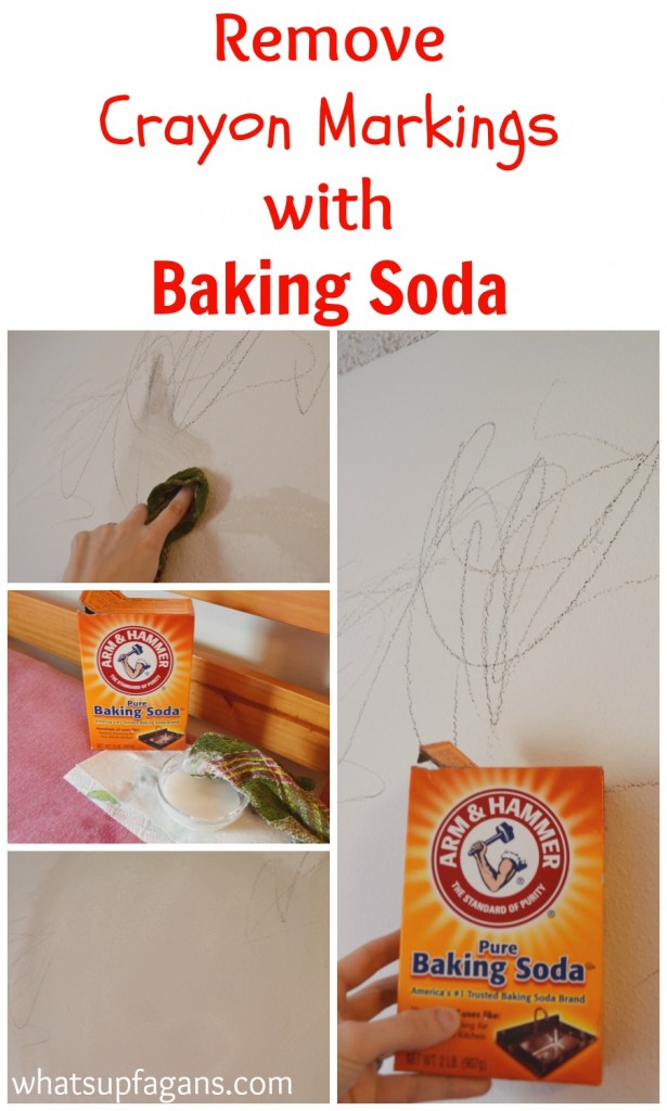Great tutorial on how to use baking soda to remove crayon from walls. Plus, some other helpful methods to try. | whatsupfagans.com