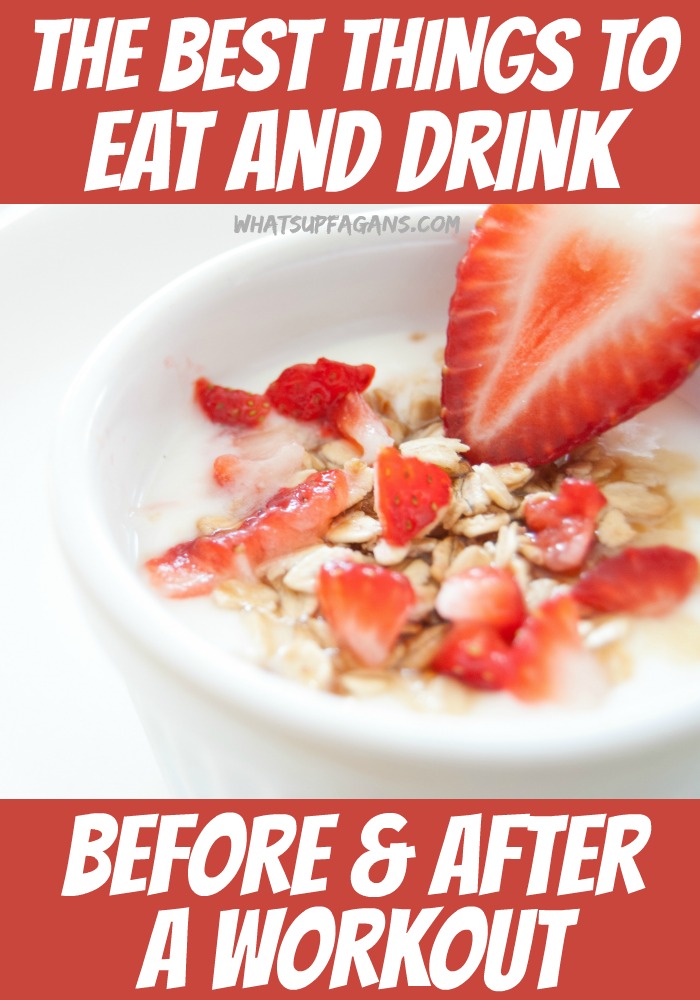 A great list of healthy foods to eat before and after a workout, as well as what to drink before and after exercising. 