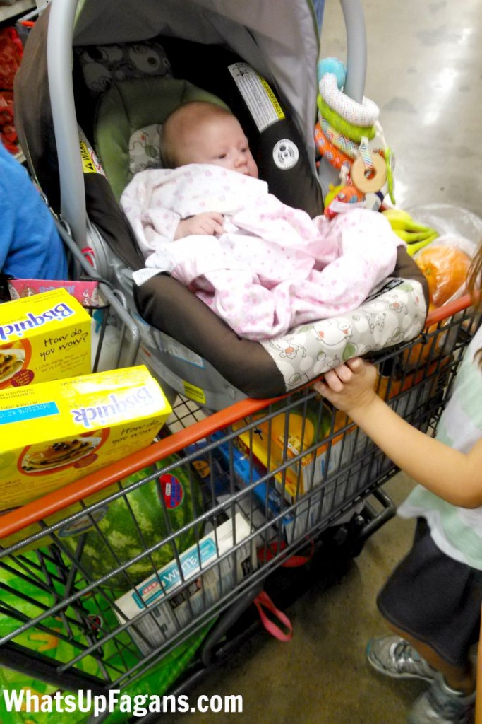 Putting a car seat on the shopping cart at the grocery store means a great game of Tetris... 