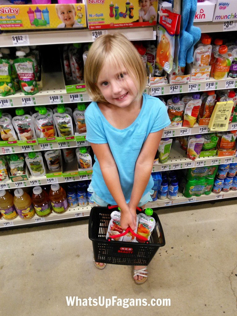 The secret to grocery shopping with kids? Mini baskets. And lots of practice. 