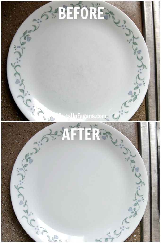 DIY cleaning tutorial on how to remove scratches from dinnerware plates and bowls. Super easy too!