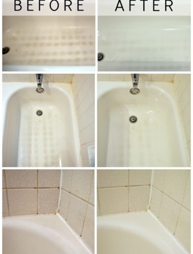 Great before and after! Cleaning bathroom tips - how to clean a bathtub. Wish I would have used this before.