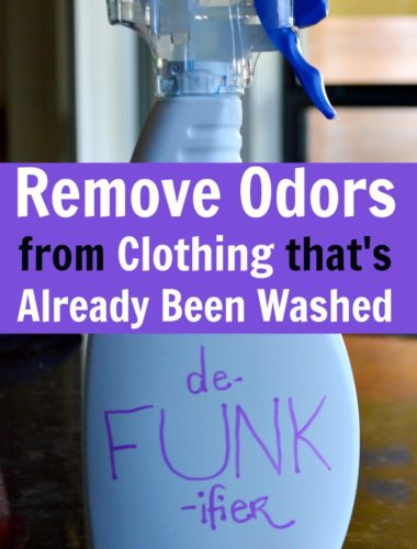 The MOST amazing way to remove odor from clothes, especially when clothes smell after washing! This DIY De-FUNK-ifier solution works great for laundry smells!