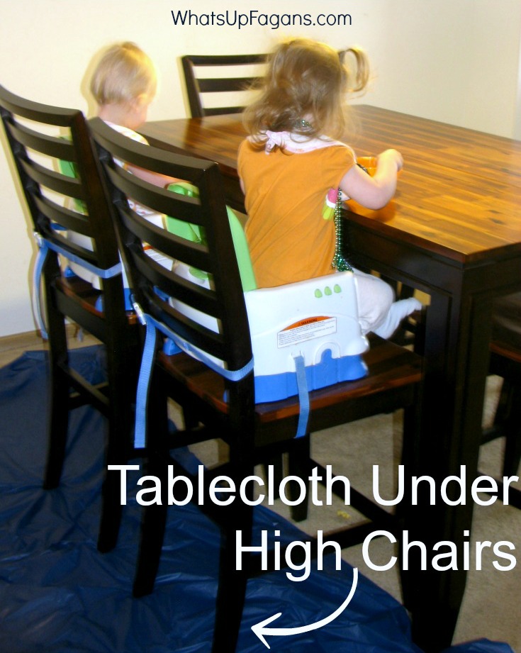 messy toddler meal time - feeding essentials - clean up - tablecloth under high chairs