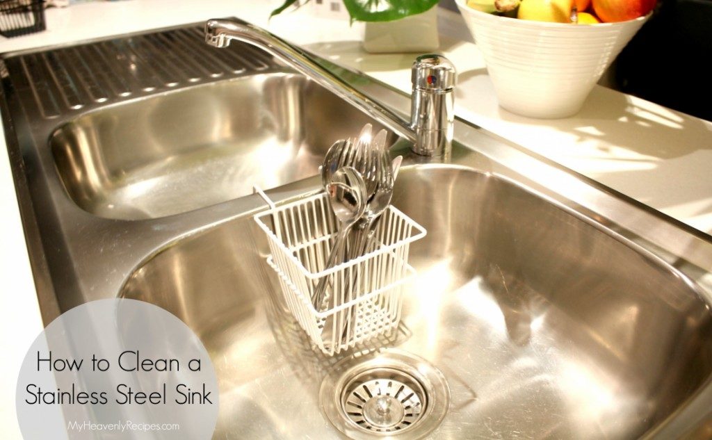 clean stainless steel sink with baking soda