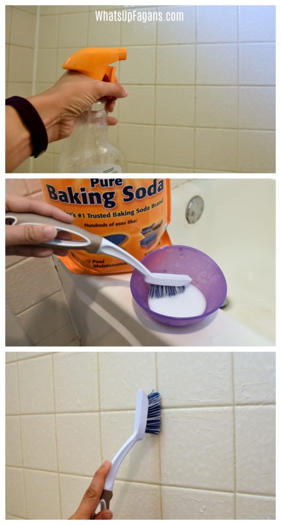 Put baking soda in a squirt bottle with water and spray your tile
