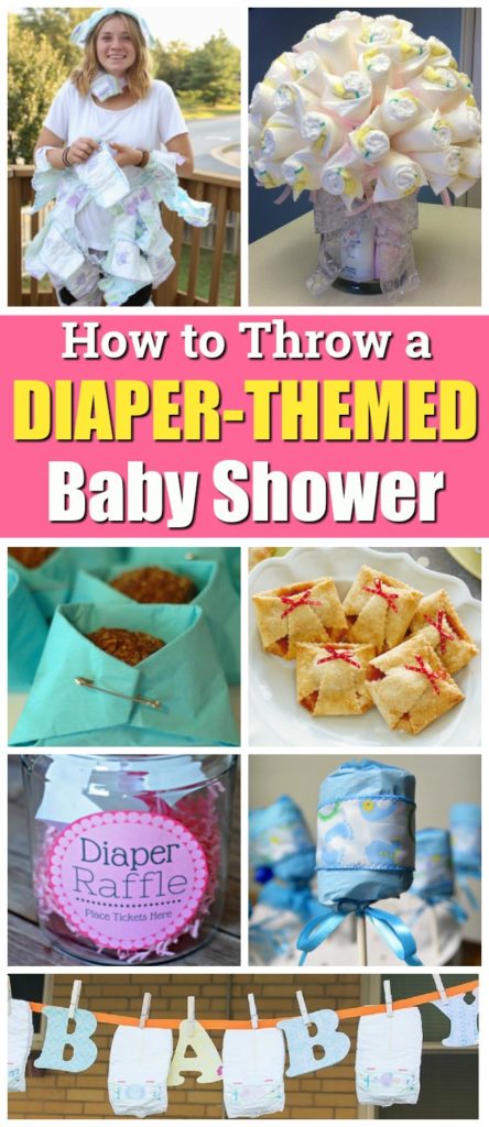 Diaper theme baby shower ideas - snack recipes, treats, party favors, decor and decorations, diaper party games, and more!