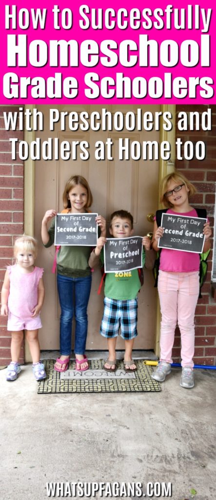 Homeschooling Multiple Ages? Teaching different grade levels at home? Here are 10 tips to homeschool with preschoolers and toddlers at home too. 