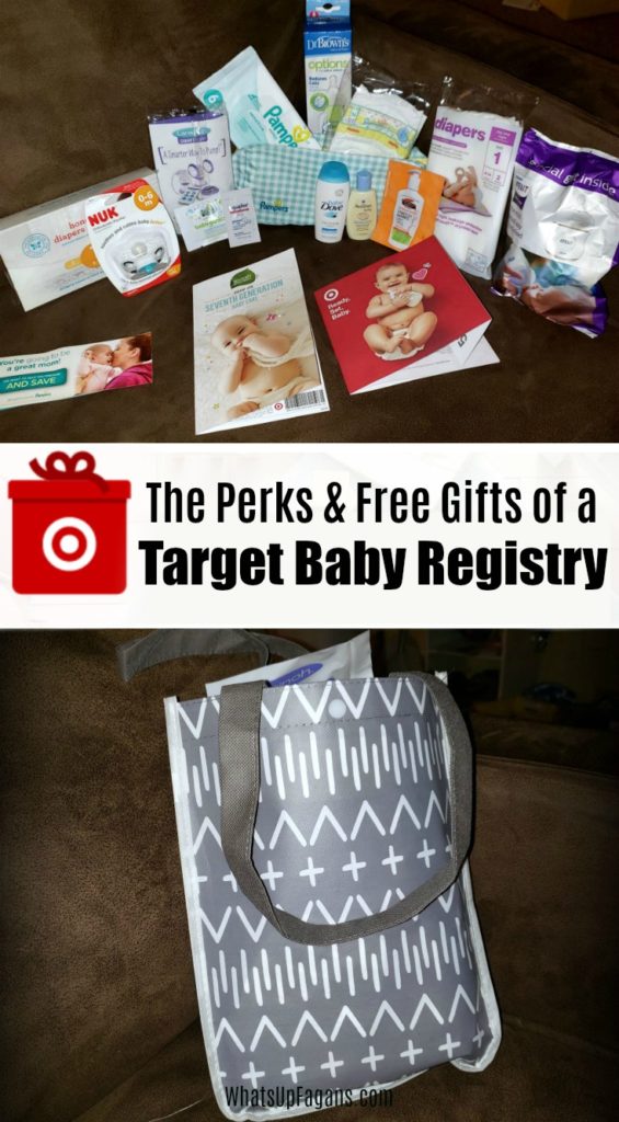 collage pictures of target baby registry gift bag and target baby registry inserts and free gifts