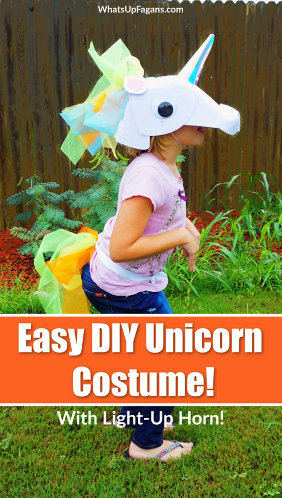 Looking for an easy DIY unicorn costume? Learn how to make a homemade unicorn costume for kids! Soon your child will be sporting a felt unicorn head with light up unicorn horn! 