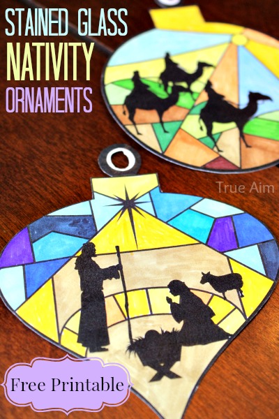 stained glass nativity ornament printables - free