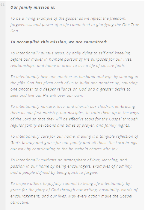Scripture based family mission statement example for Christian families