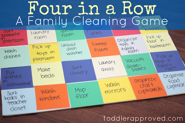 Four in a row family cleaning game from ToddlerApproved.com 