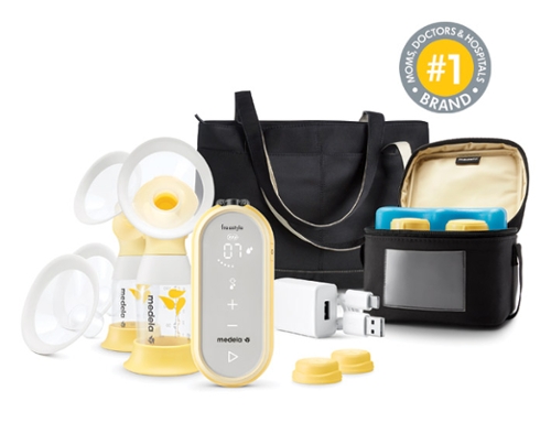 Medela Freestyle Flex double electric breast pump for feeding twin babies breastmilk from a botle