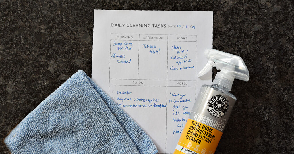 Spring Cleaning Checklists help you stay organized while spring cleaning so you can get spring cleaning done faster, especially with Hypershield total home antibacterial disinfectant cleaner spray from The Chemical Guys